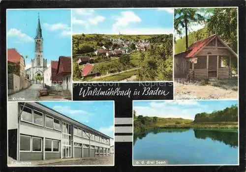 AK / Ansichtskarte  Waldmuehlbach Billigheim Neckar-Odenwald-Kreis BW Kirche Waldhaus Schulhaus Seepartie