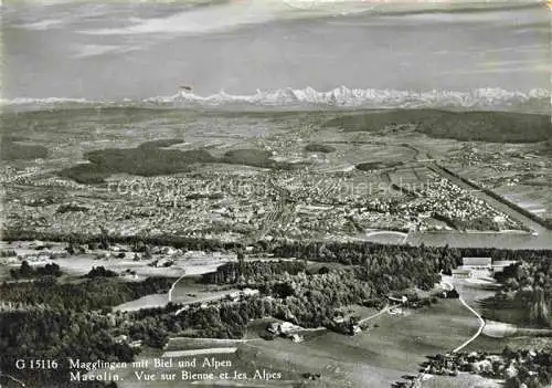 AK / Ansichtskarte  Magglingen Fliegeraufnahme mit Biel und Alpen