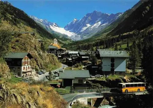 AK / Ansichtskarte  Blatten  Loetschental Raron VS Loetschenluecke Sattelhorn und Schinhorn Panorama mit Postauto