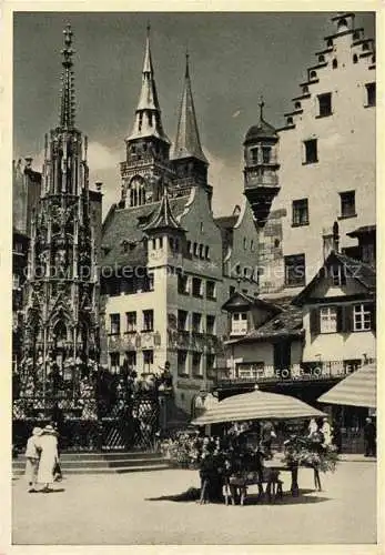 AK / Ansichtskarte  NueRNBERG Platz Schoener Brunnen und Sebalduskirche