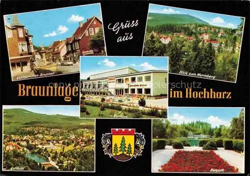 AK / Ansichtskarte  Braunlage Eichhoernchen-Brunnen Blick zum Wurmberg Kurhaus Kurpark Luftbild