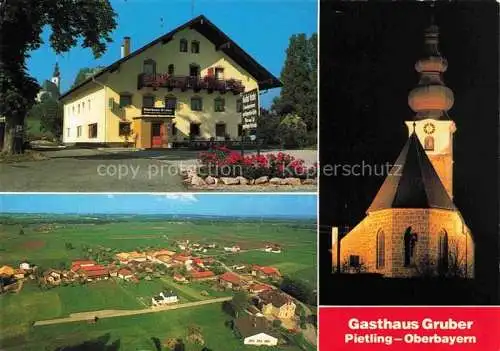 AK / Ansichtskarte  Pietling Gasthaus Gruber Kirche bei Nacht Luftaufnahme