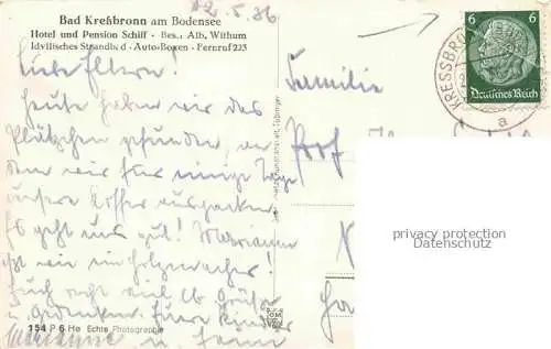 AK / Ansichtskarte  Kressbronn Bodensee Hotel Pension Schiff