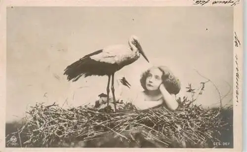 AK / Ansichtskarte  Foto NPG Nr. 1901 Kind Storch 