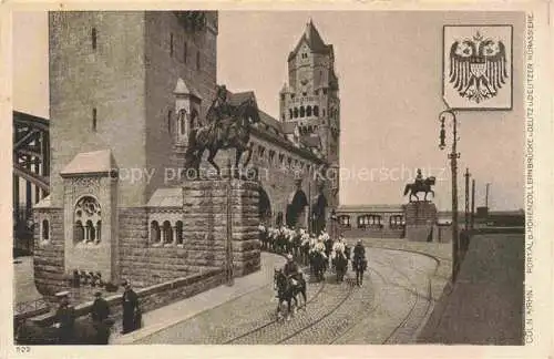 AK / Ansichtskarte  Coeln KoeLN Rhein Portal der Hohenzollernbruecke Reiterstandbilder Kupferdruckkarte