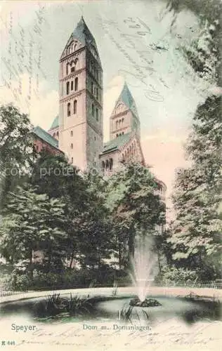 AK / Ansichtskarte  SPEYER Rhein Dom mit Domanlagen Park Springbrunnen