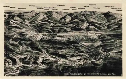 AK / Ansichtskarte  Hirschberg  JELENIA GORA Riesengebirge Schlesien PL Panoramakarte Riesengebirge aus der Vogelperspektive