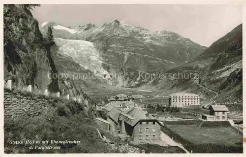 AK / Ansichtskarte  Gletsch 1784m VS Panorama Blick gegen Rhonegletscher und Furkastrasse