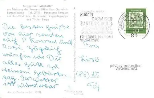 AK / Ansichtskarte  GARMISCH-PARTENKIRCHEN Berggasthof Almhuette