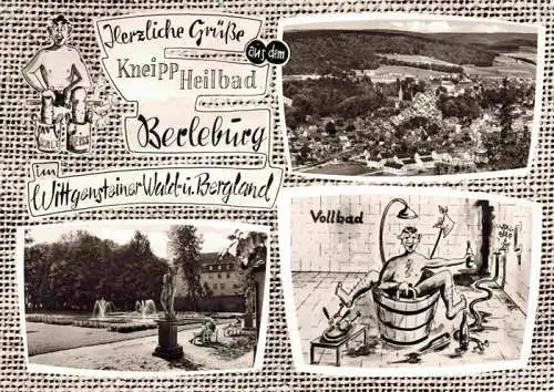 AK / Ansichtskarte  Bad Berleburg Kneipp Heilbad Park Panorama Badeszene Karikatur