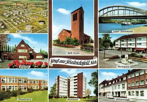 AK / Ansichtskarte  Friedrichsfeld  Voerde Niederrhein WESEL NRW BP Raffinerie Bahnhof Hauptschule Kath Kirche Hochhaus Lippe Seitenkanal Marktplatz Buelowstrasse