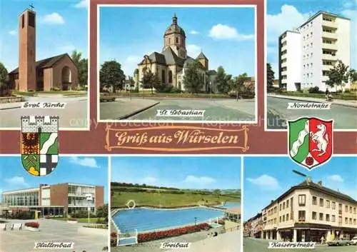 AK / Ansichtskarte  Wuerselen Kirche Nordstrasse Hochhaus Hallenbad Freibad Kaiserstrasse