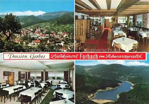 AK / Ansichtskarte  Forbach Baden BW Stadtpanorama Luftkurort im Schwarzwald Pension Gerbes Gastraum See Luftaufnahme