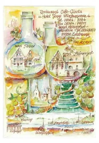 AK / Ansichtskarte  Erlabrunn Erzgebirge Breitenbrunn Sachsen Restaurant Cafe Gisela Hotel Tenne Hotel Meisnerhof Aquarell