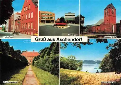 AK / Ansichtskarte  Aschendorf  Papenburg Krankenhaus Marktplatz Amandus Kirche Schloss Altenkamp Tunxdorfer See