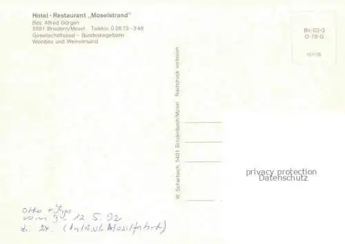 AK / Ansichtskarte  Briedern Hotel Restaurant Moselstrand Moselpartie