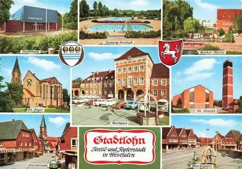 AK / Ansichtskarte  Stadtlohn Stadthalle Freibad Berkel-Muehle Kirche Rathaus Eschstrasse Marktplatz