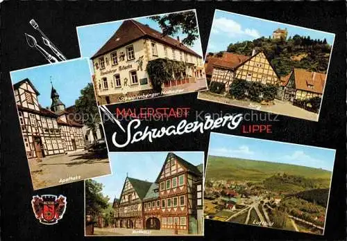 AK / Ansichtskarte  Schwalenberg Apotheke Schwalenberger Malkasten Burg Rathaus Fliegeraufnahme