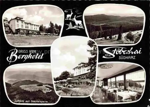 AK / Ansichtskarte  Stoeberhai Wieda Harz Berghotel Stoeberhai Hotel Rundblick Fliegeraufnahme mit Odertalsperre Hotelblick Terrasse