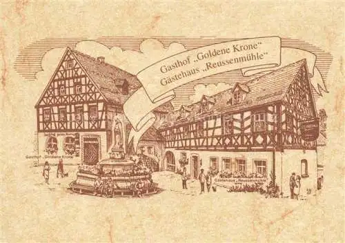 AK / Ansichtskarte  Pottenstein Oberfranken Gasthof Goldene Krone Gaestehaus Reussenmuehle Zeichnung