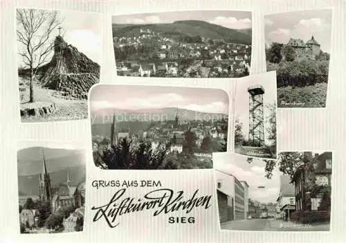 AK / Ansichtskarte  Kirchen  527m Sieg Panorama Kirche Druidenstein Otto Turm Freusburg Bahnhofstrasse