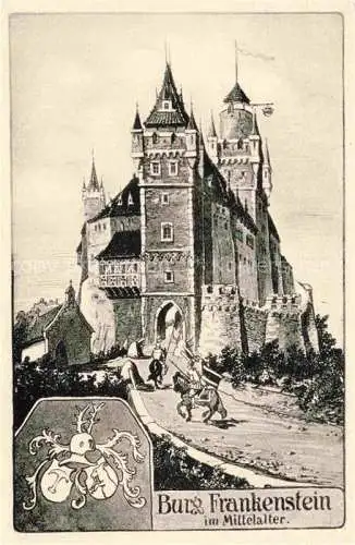 AK / Ansichtskarte  Muehltal Darmstadt-Dieburg Hessen Burg Frankenstein Wappen Kuenstlerkarte