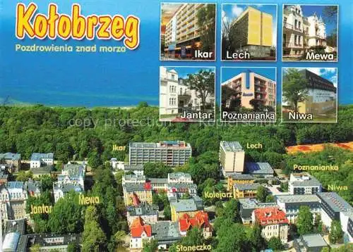 AK / Ansichtskarte  KOLOBRZEG Kolberg Ostseebad PL Fliegeraufnahme Ikar Lech Mewa Jantar Poznanianka Niwa