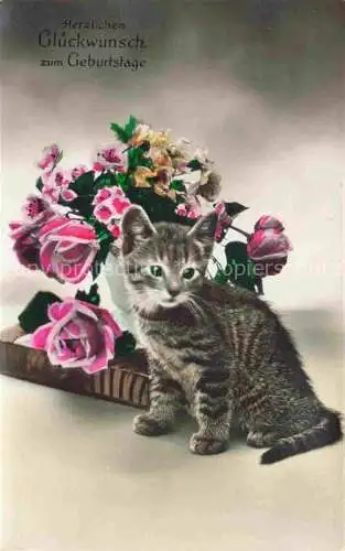 AK / Ansichtskarte  Katzen Geburtstag Rosen 