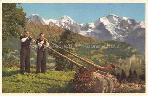 AK / Ansichtskarte  Alphorn Cor des Alpes-- Eiger Moench Jungfrau Schweiz