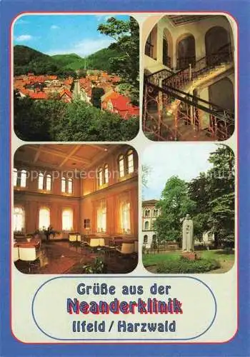 AK / Ansichtskarte  Ilfeld Suedharz Neanderklinik Panorama Foyer Park Statue Treppenaufgang