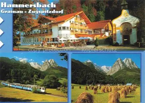 AK / Ansichtskarte  Hammersbach Grainau Garmisch Bayern Haus Hammersbach mit Kapelle Bayerische Zugspitzbahn Blick gegen Zugspitze Wettersteingebirge Huber Karte Nr. 8029