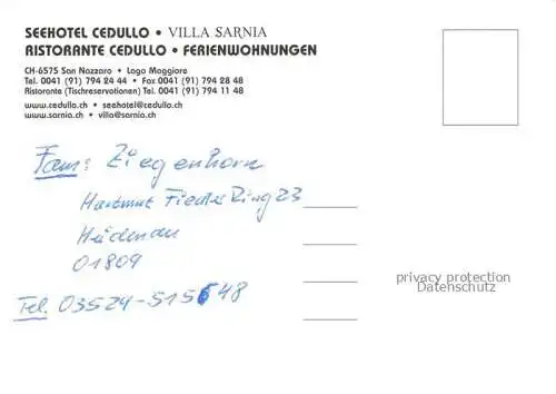 AK / Ansichtskarte  San Nazzaro Lago Maggiore LOCARNO TI Seehotel Cedulla Villa Sarnia Ristorante
