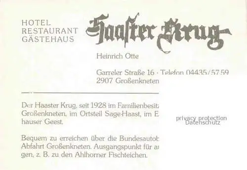 AK / Ansichtskarte  Sage-Haast Grossenkneten Oldenburg Hotel Restaurant Gaestehaus Haaster Krug