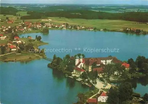 AK / Ansichtskarte  Seeon-Seebruck Traunstein Bayern Insel Schloss Hotel und Gaestehaus Sandau Fliegeraufnahme