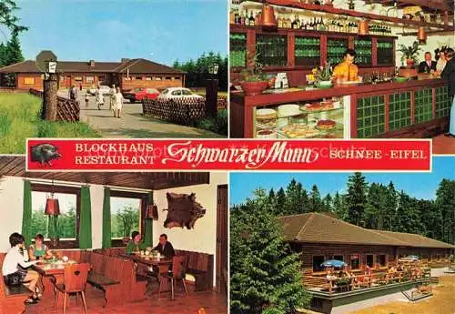 AK / Ansichtskarte  Schnee Eifel Blockhaus Restaurant Schwarzer Mann Gastraum Terrasse