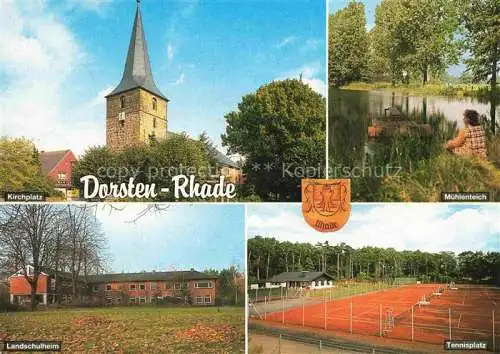 AK / Ansichtskarte  Rhade  Dorsten Westfalen Kirchplatz Kirche Muehlenteich Landschulheim Tennisplatz