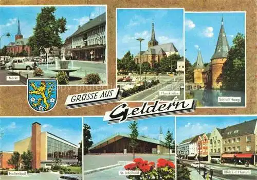 AK / Ansichtskarte  Geldern NRW Markt Pfarrkirche Schloss Haag Hallenbad St Adelheid Blick in die Hartstrasse