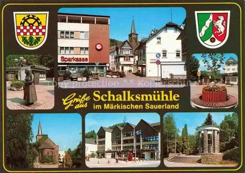 AK / Ansichtskarte  Schalksmuehle Statue Sparkasse Brunnen Kirche Pavillon