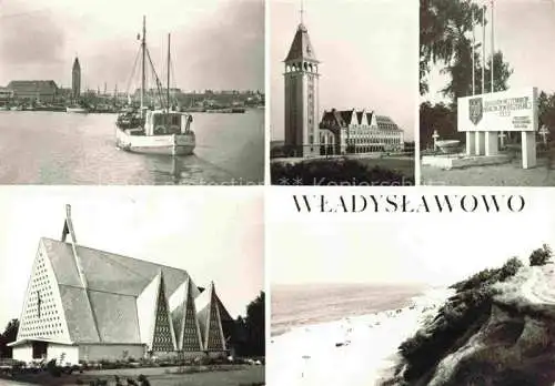 AK / Ansichtskarte  Wladyslawowo Grossendorf Pommern Ostseebad PL Fischereihafen Fischerhaus Gedenktafel Kirche Strand