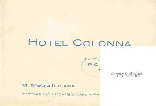 AK / Ansichtskarte  ROMA  Rom Lazio IT Hotel Colonna Stadtplan