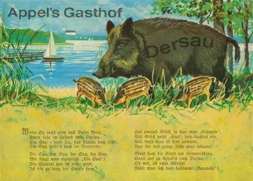 AK / Ansichtskarte Dersau Schleswig-Holstein Hotel Appel's Gasthof Ploener See Wildschwein Kuenstlerkarte