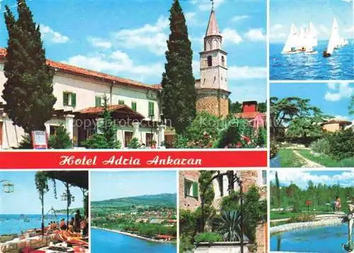 AK / Ansichtskarte Ankaran Ancarano Slovenia Hotel Adria Kirche Kueste Luftbild Segeln