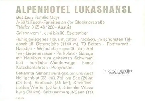 AK / Ansichtskarte Ferleiten AT Alpengasthof Lukashansl an der Glocknerstrasse