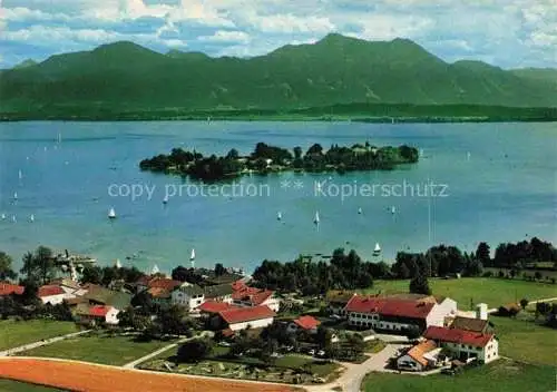 AK / Ansichtskarte Gstadt Chiemsee Panorama mit Fraueninsel Hochfelln und Hochgern Chiemgauer Alpen