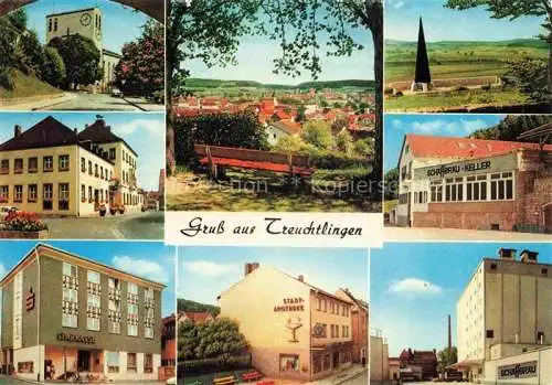 AK / Ansichtskarte Treuchtlingen Stadtpanorama Motive Stadtzentrum Sparkasse Apotheke Gasthaus Kath. Kirche St. Maria Rathaus 