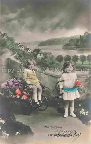 AK / Ansichtskarte Foto HB Nr. 7691/3 Kinder Rosen Wagen Geburtstag