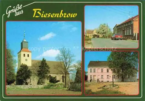 AK / Ansichtskarte Biesenbrow Angermuende Uckermark Brandenburg Kirche am Springende Zollende Gutshaus am Hofende