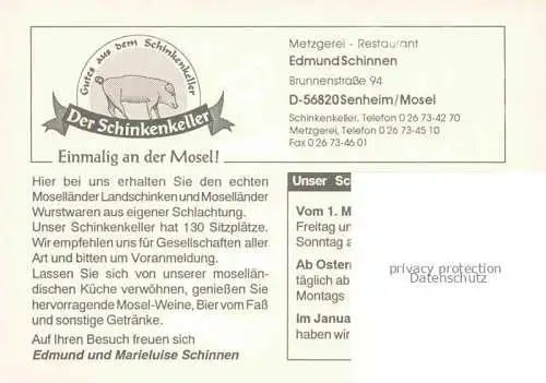 AK / Ansichtskarte Senheim-Senhals Mosel Rheinland-Pfalz Metzgerei Restaurant Der Schinkenkeller