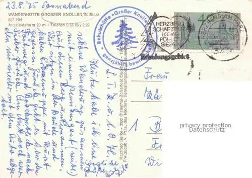 AK / Ansichtskarte Herzberg Harz Osterode Niedersachsen Wanderhuette Grosser Knollen Aussichtsturm