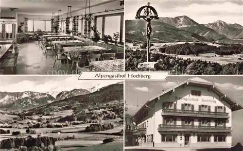 AK / Ansichtskarte Traunstein  Oberbayern Alpengasthof Hochberg Gastraum Landschaftspanorama Alpen